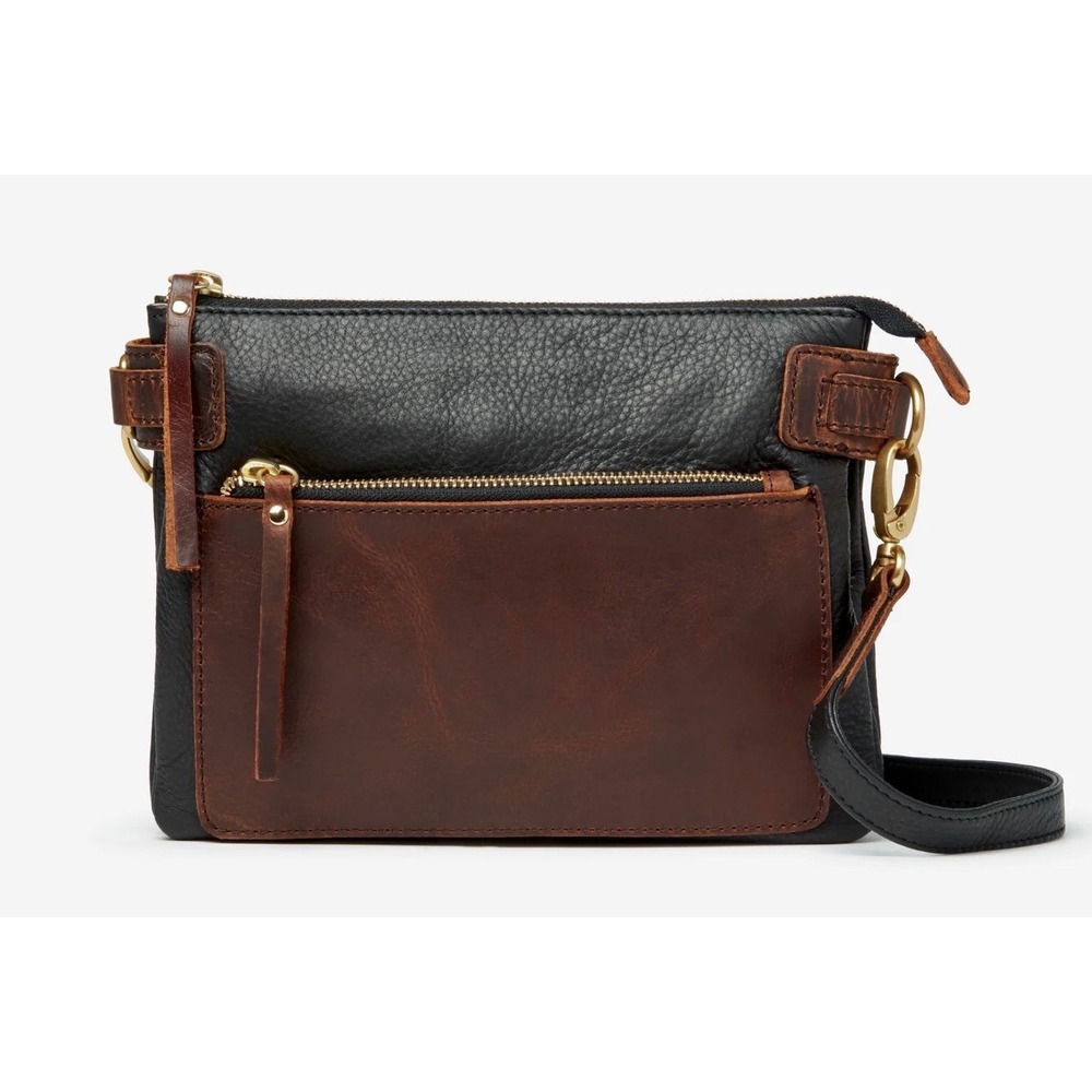 Osgoode Marley Black Brown Leather RFID Crossbody Bag Small Organizer Purse